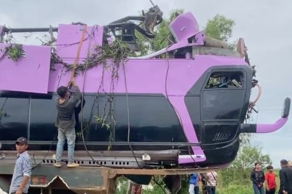 A passenger bus in Cambodia crashed off a bridge into a river on Thursday. Photo: The Phnom Penh Post