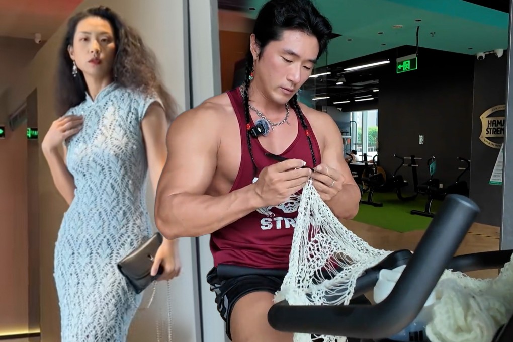 A Chinese radio disc jockey and award-winning bodybuilder has gone viral for crocheting a qipao for his girlfriend. Photo: Douyin