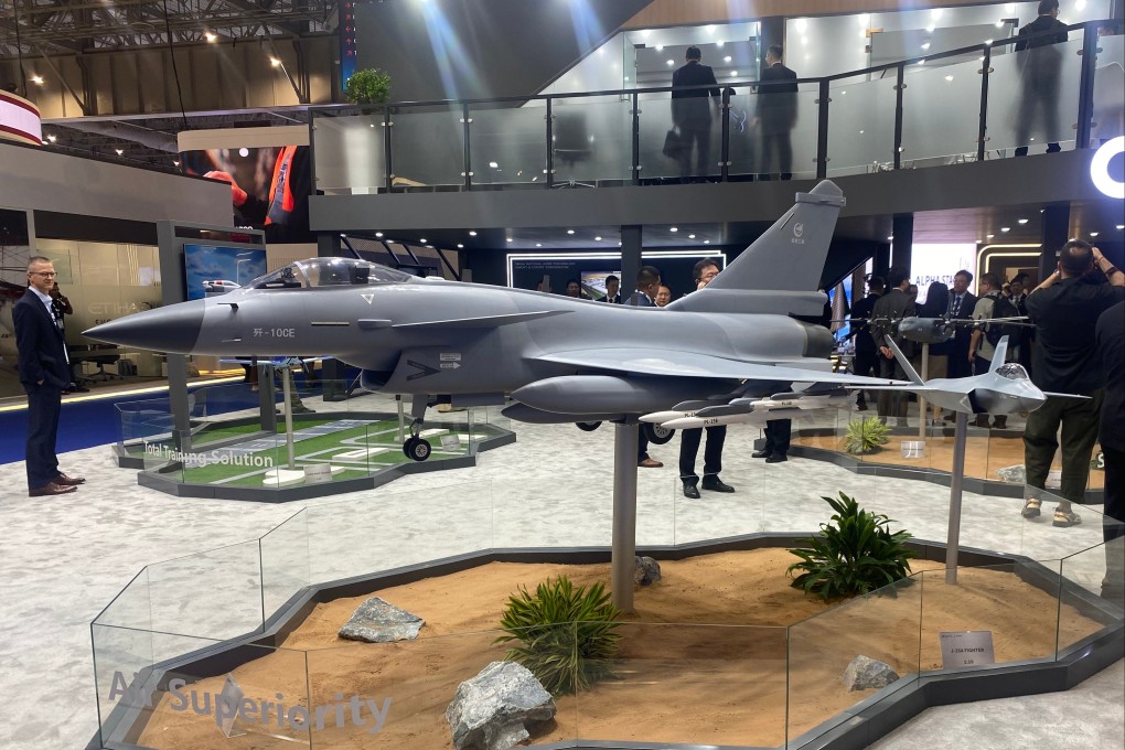 Models of China’s J-35A and J-10CE fighter jets on display at this year’s Dubai Air Show, which opened on Monday. Photo: Handout