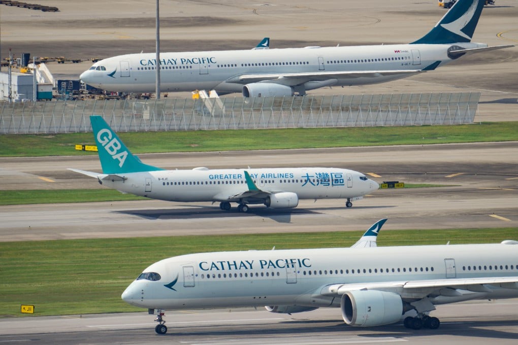 Greater Bay Airlines and Cathay Pacific aircraft at Hong Kong International Airport. Photo: May Tse
