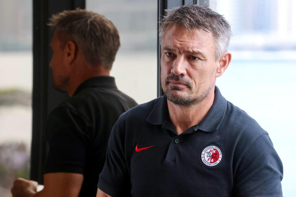 Ashley Westwood speaks to the media before the game against Singapore that appears likely to have been his last in charge. Photo: Jonathan Wong