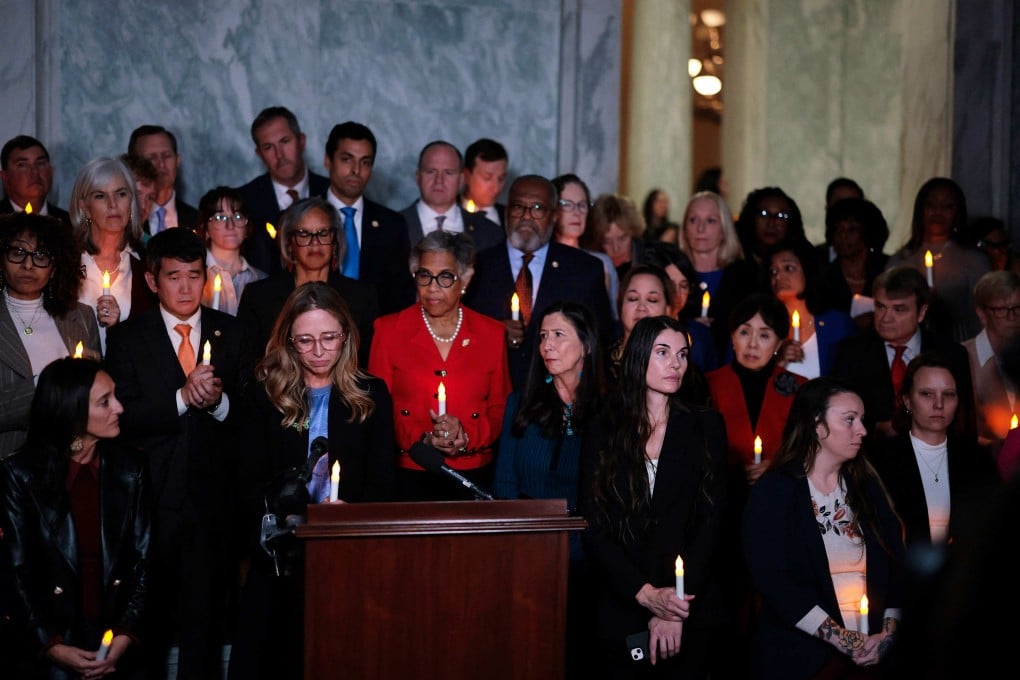 Epstein abuse survivors and Congressional lawmakers attend a bipartisan vigil hosted by the Democratic Women’s Caucus on November 18 in Washington, DC. The US Senate unanimously approved passage of the House’s Epstein Files Transparency Act. Photo: Getty Images via AFP