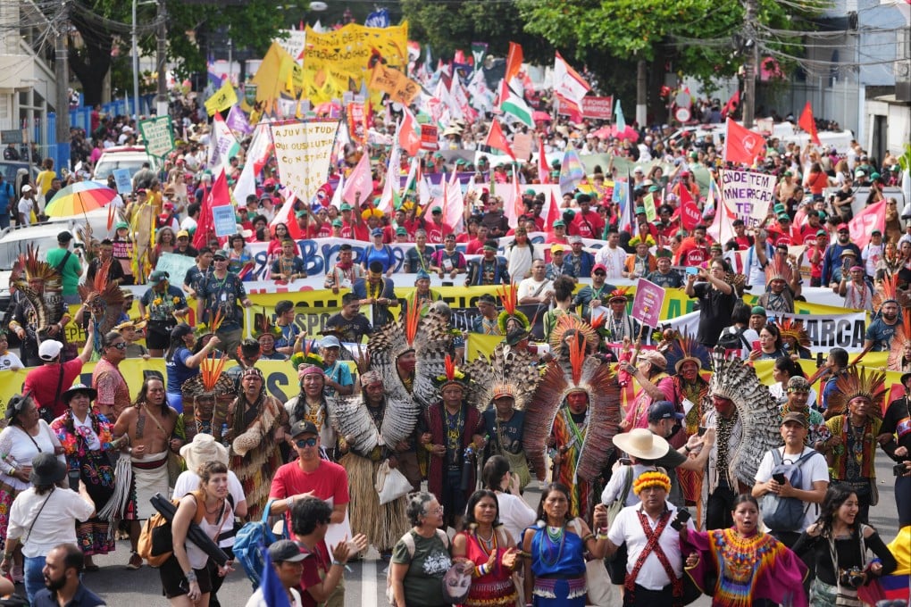 Activists take part in a climate protest during the Cop30 UN climate summit in Belem, Brazil, on November 15 2025. Photo: AP