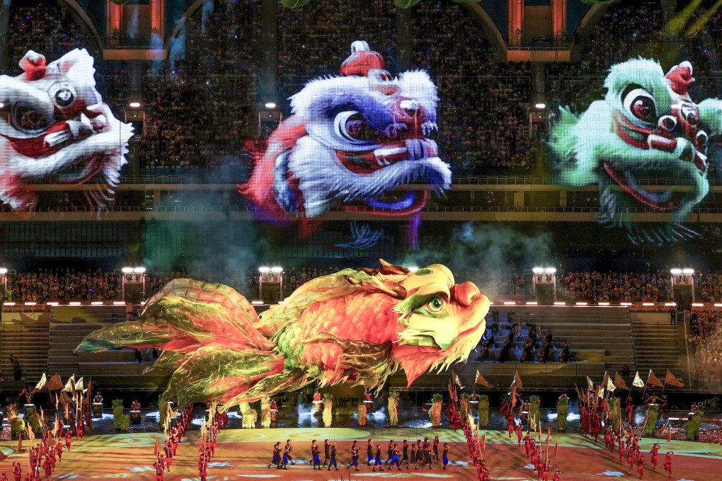 A performance is held during the opening ceremony of the 15th National Games of China, at the Guangdong Olympic Sports Centre. Photo: Xinhua