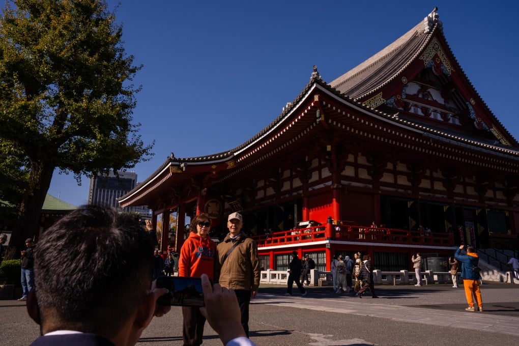 Mainland Chinese tourists visit Sensoji temple in the Asakusa district of Tokyo on Thursday, amid tensions between China and Japan over the Taiwan Strait. Photo: AP