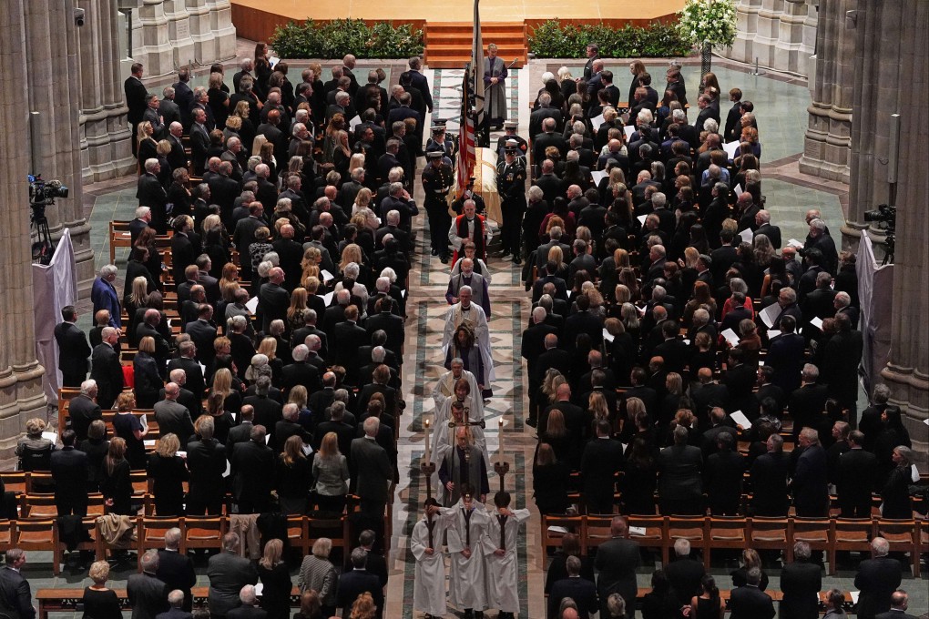 The casket with former US vice-president Dick Cheney proceeds out of the Washington National Cathedral after the funeral service on Thursday in Washington. Photo: AP