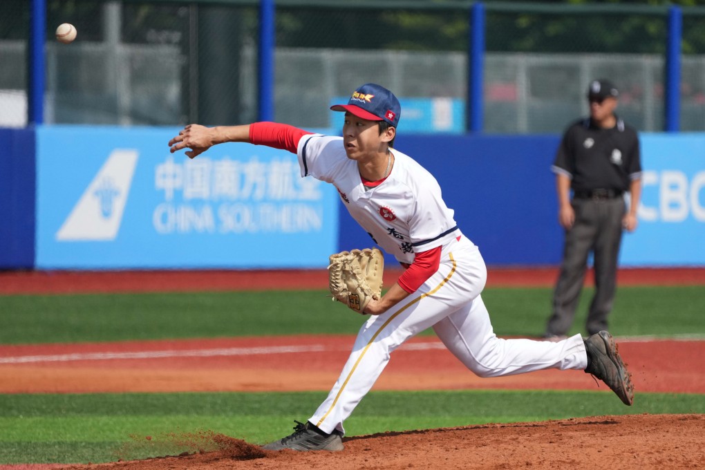 Hong Kong’s Leung Ka-ho throws a pitch during the 5-4 group game defeat against Fujian on Monday. Photo: Xinhua