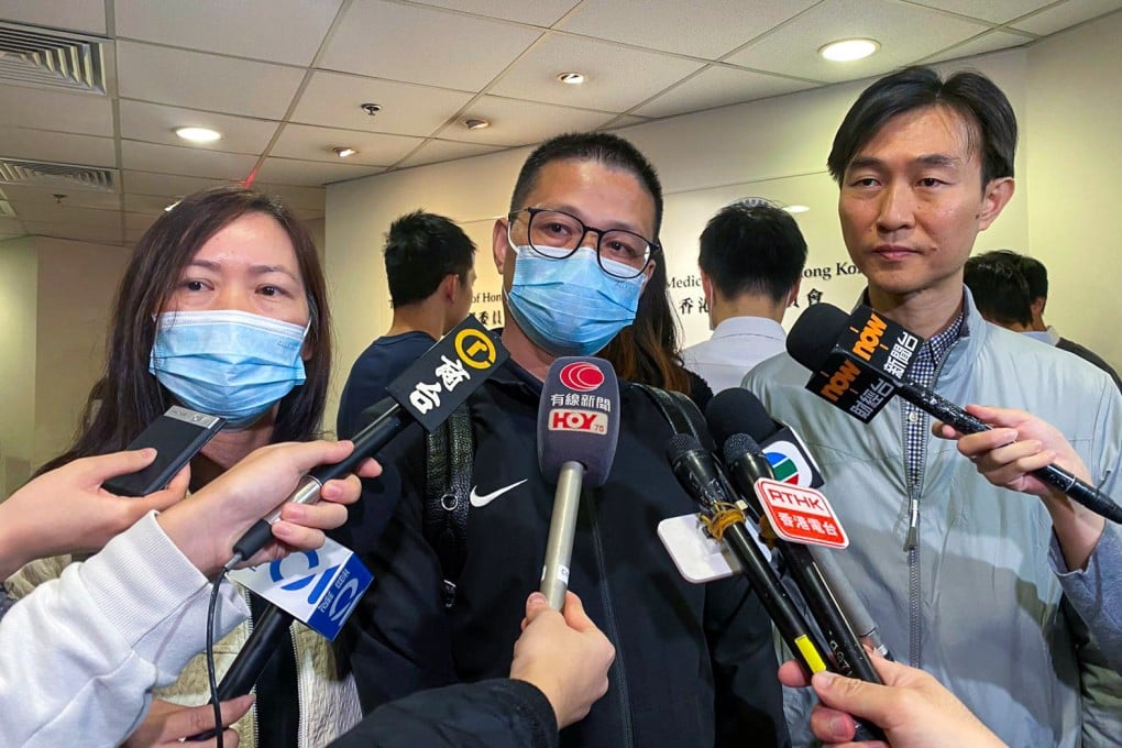 Peng Hongying (left) and Li Zhijian (centre) with community organiser Tim Pang Hung-cheong. Photo: Fiona Sun