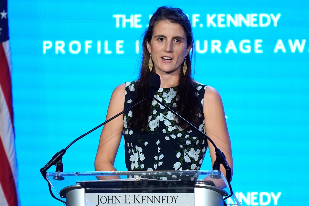 Tatiana Schlossberg gives a speech during the John F. Kennedy Profile in Courage Award ceremony in Boston in October 2023. Photo: AP