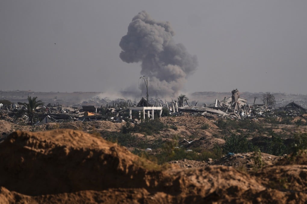 Smoke rises following an Israeli military bombardment east of Nuseirat on Friday. Photo: AP