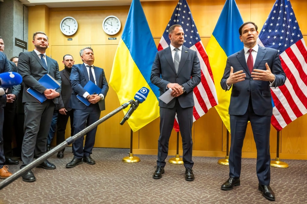 Head of the Office of the President of Ukraine
Andriy Yermak and US Secretary of State Marco Rubio talk to the press in Geneva, Switzerland on Sunday. Photo: Keystone via AP