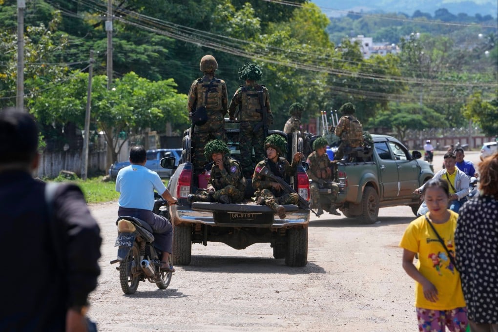 Soldiers patrol a road in Kyaukme, northern Shan State, Myanmar, in October. The Philippines will take up the Myanmar issue in January when Asean’s foreign ministers convene to shape the bloc’s next steps. Photo: AP
