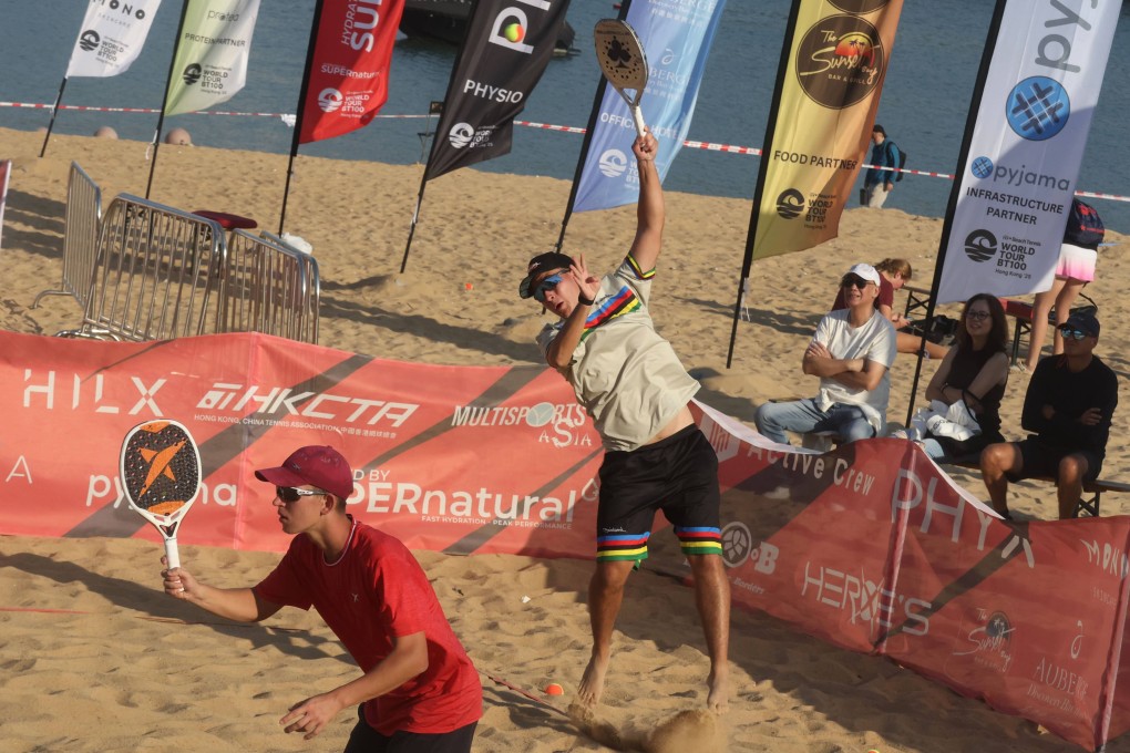 Nikita Osokin (left) and Lev Filaktin lost the men’s final of the ITF Beach Tennis competition in Discovery Bay. Photo: Jonathan Wong