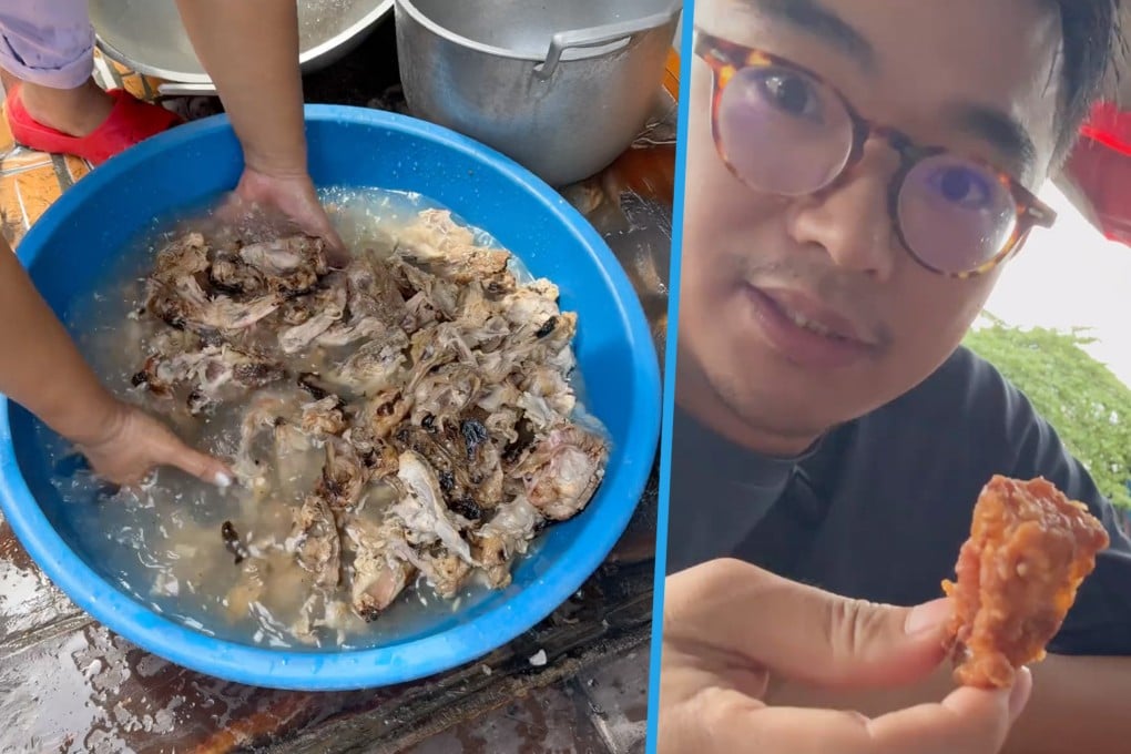 A video showing a Chinese influencer trying pagpag, a dish made from discarded fried chicken in the Philippines, has raised awareness of its importance as a protein source for struggling families. Photo: SCMP composite/Douyin