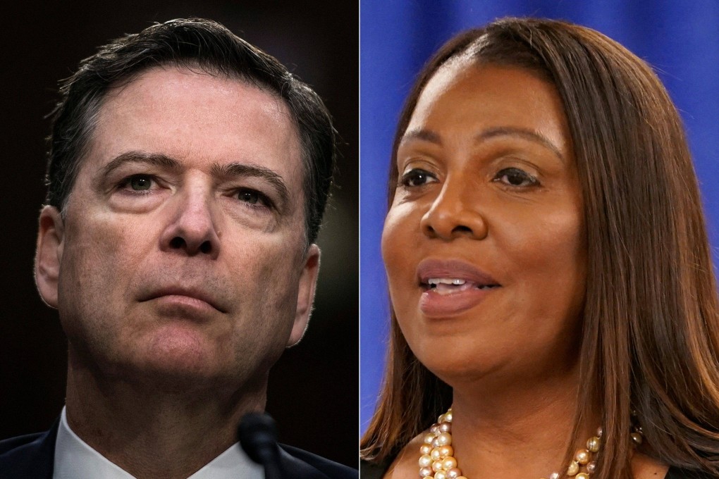 Former FBI chief James Comey, left, and New York Attorney General Letitia James. Photo: AFP