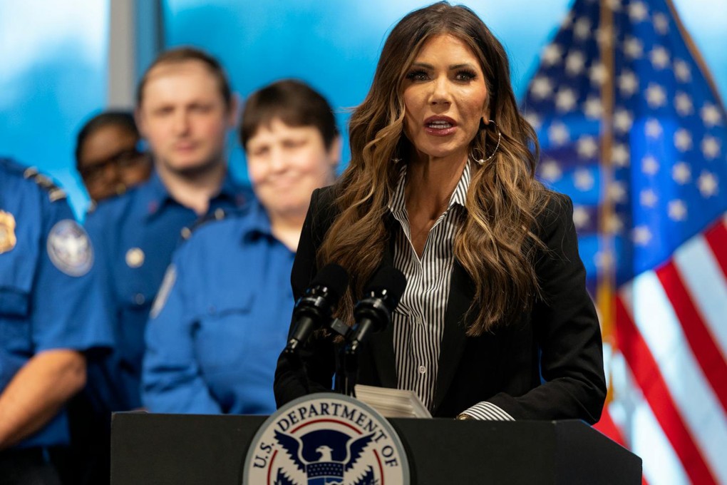 US Homeland Security Secretary Kristi Noem at Minneapolis-St. Paul International Airport on Sunday. Photo: The Minnesota Star Tribune / TNS