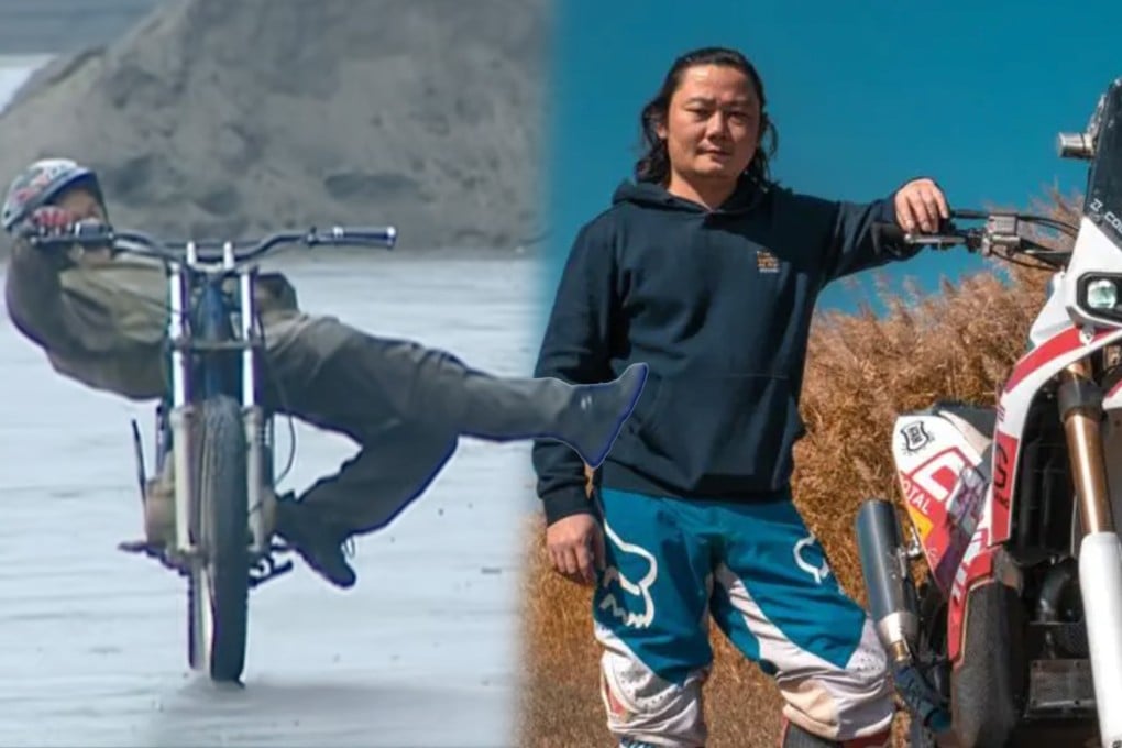 A young man from China chased reporters for 100km to showcase his motorcycle skills and gain media exposure before founding his own motorcycle brand. Photo: SCMP composite/Bilibili