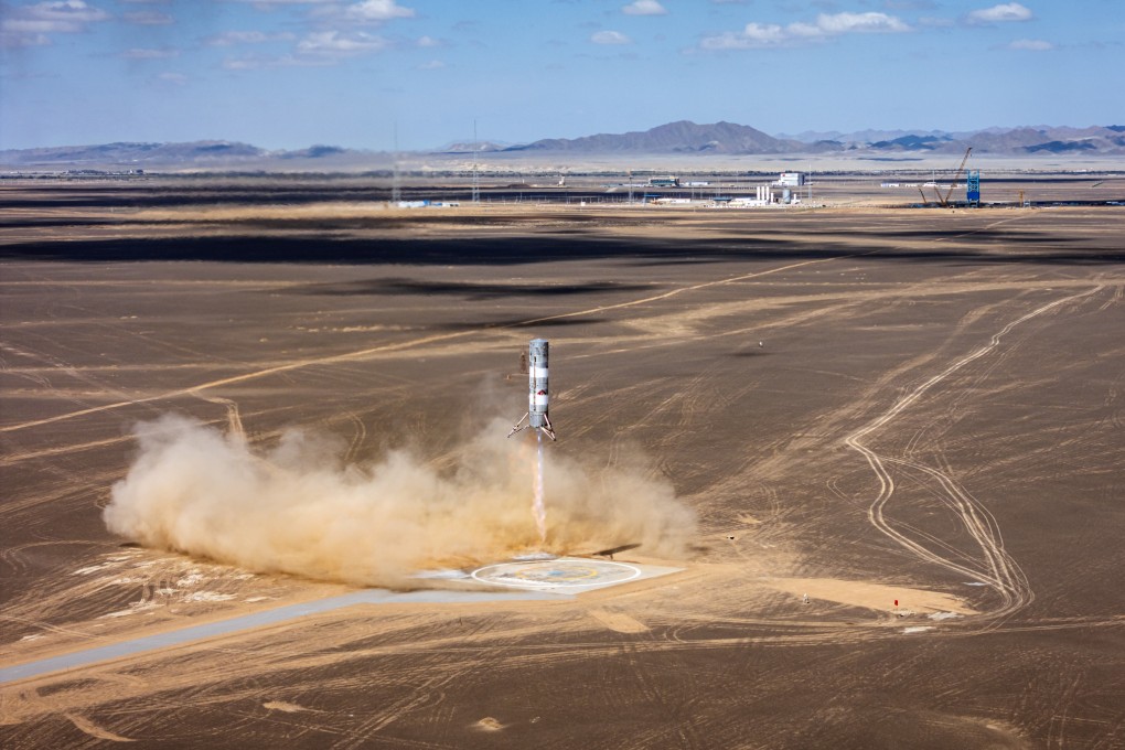 The Zhuque-3 rocket completes a launch test at a site in China’s northwestern Gansu province last year. The device is one of several reusable rockets under development in China. Photo: Getty Images
