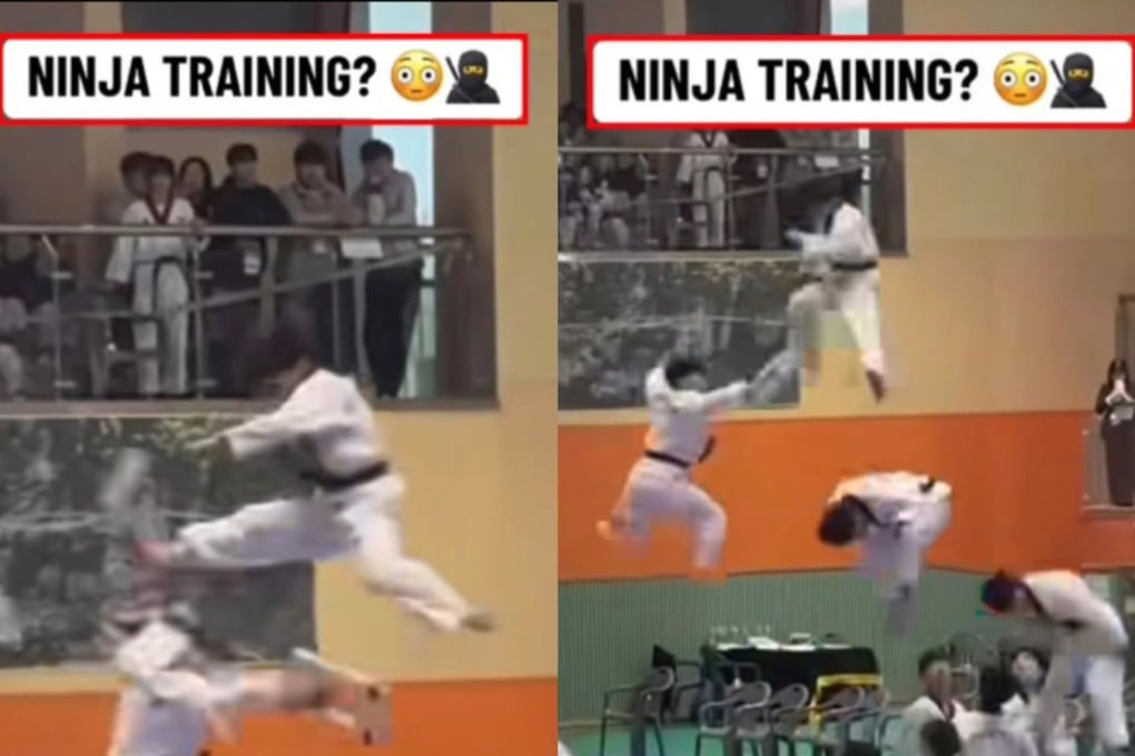 Screenshots of TSN’s Tiktok video featuring taekwondo practicioners that was labelled “Ninja Training”. Photo: Instagram / seokyoungduk