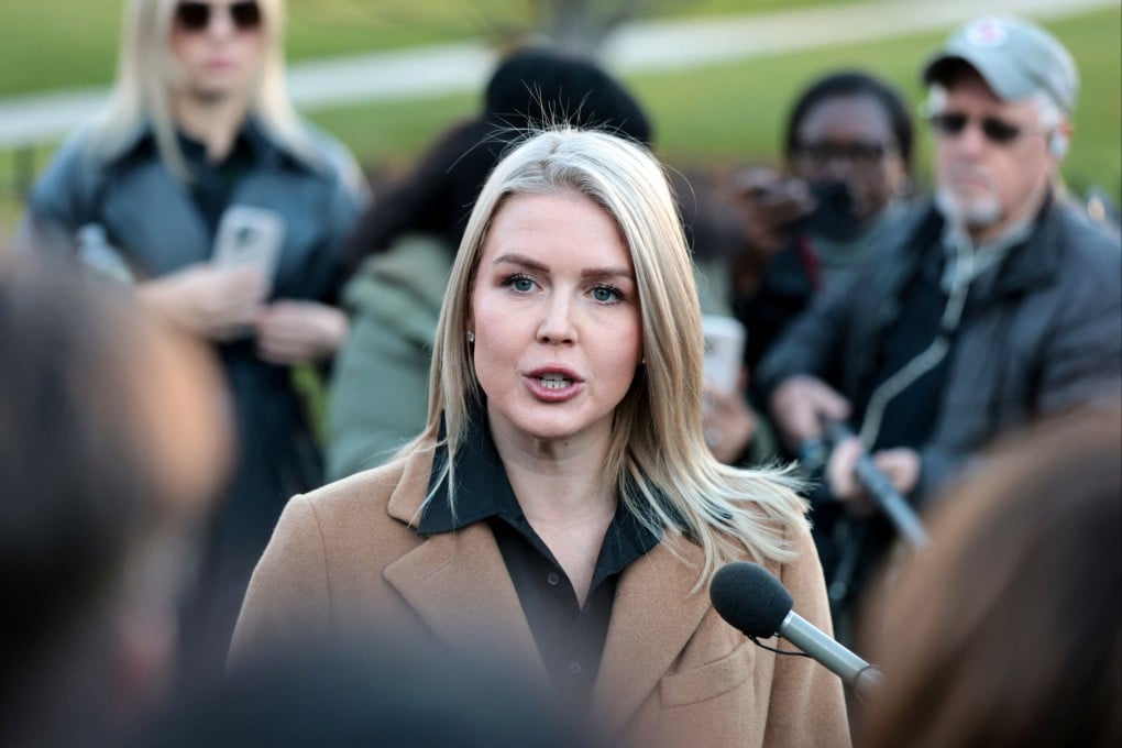 White House Press Secretary Karoline Leavitt speaks with reporters on the West Wing driveway at the White House on Monday. Photo: Reuters