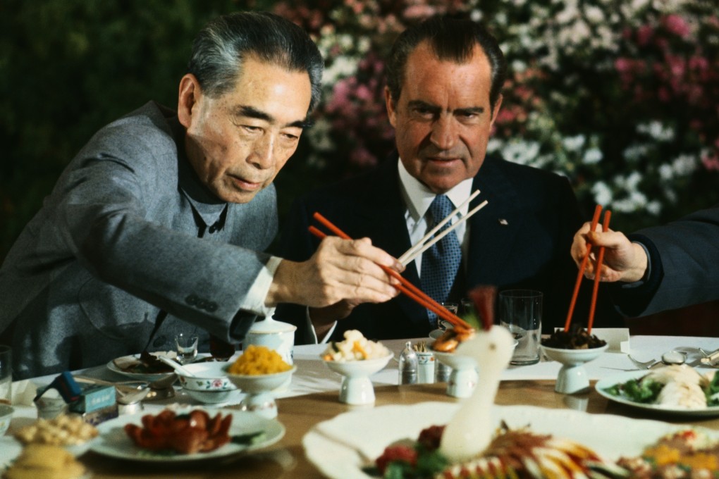 Then US President Richard Nixon (right) and then Chinese Premier Zhou Enlai eat during Nixon’s official visit to China in 1972. Photo: Getty Images