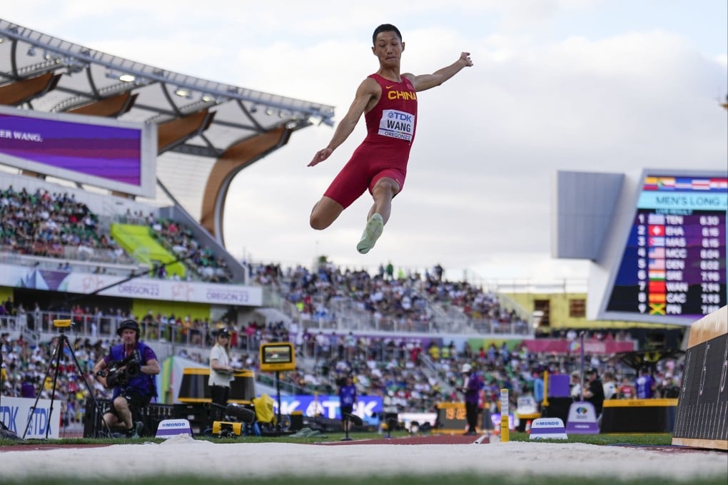 Wang Jianan became the first man from Asia to win a long jump gold medal at the World Athletics Championships when he did so in Eugene, Oregon, in 2022. Photo: AP