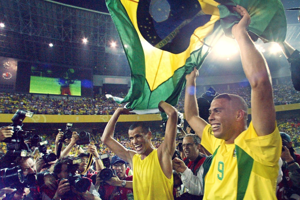 Brazil’s Rivaldo (left) and Ronaldo celebrate after beating Germany 2-0 in the 2002 World Cup final in Yokohama, Japan. Photo: AFP