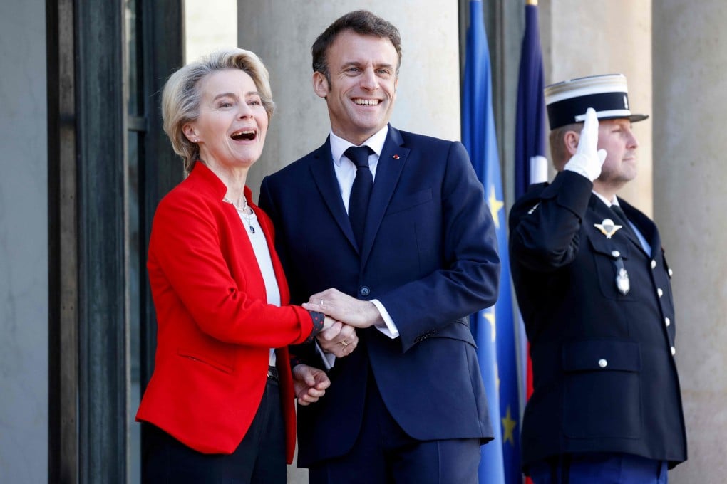 French President Emmanuel Macron (left) will be heading to China without European Commission President Ursula von der Leyen. Photo: AFP
