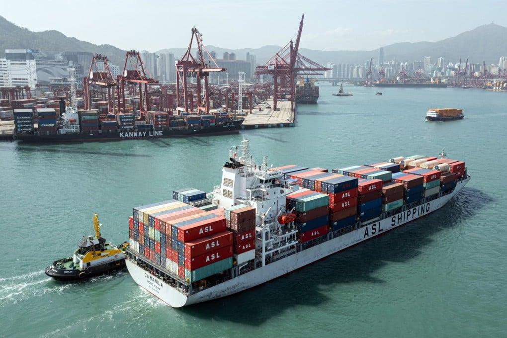 A cargo ship approaches Kwai Chung Container Terminal on April 16. Photo: Eugene Lee