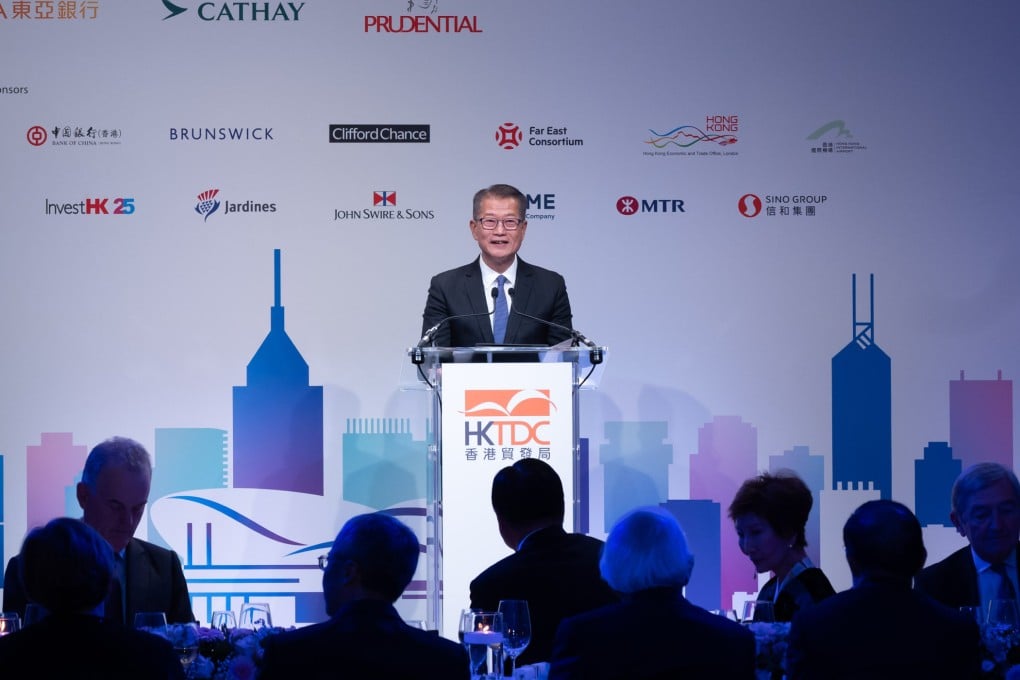 Hong Kong Financial Secretary Paul Chan, seen on Tuesday at a dinner hosted by the Hong Kong Trade Development Council, hopes to encourage Italian firms to invest in Hong Kong. Photo: Handout