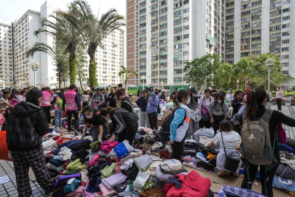 Clothes, lunch boxes and drinks are among the many items already donated to the residents in Tai Po. Photo: Sam Tsang