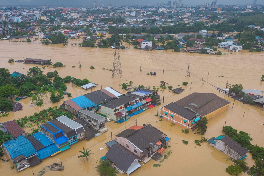 Homes submerged by floodwaters are seen in Hat Yai, Thailand’s southern Songkhla province, on Wednesday. Photo: AFP