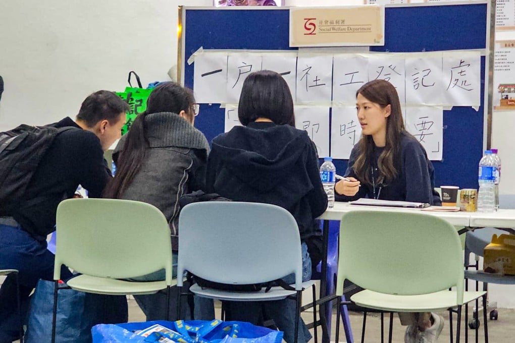 A counter set up by the Social Welfare Department for fire victims to apply for aid. Photo: Edmond So