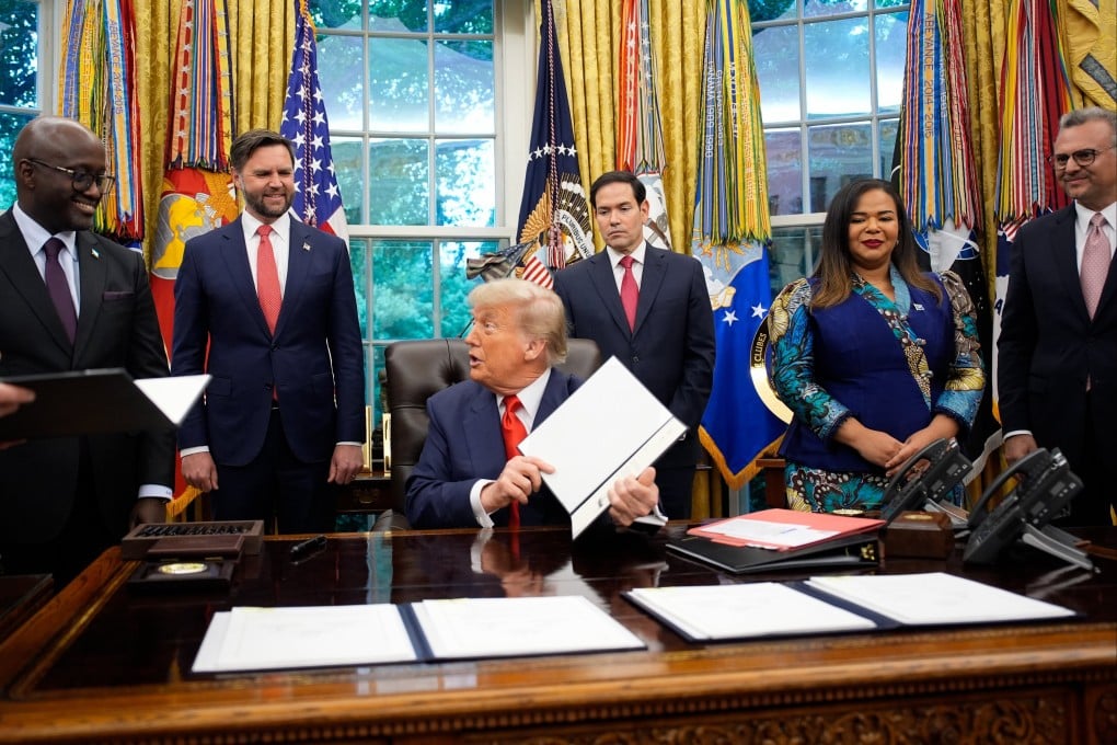 US President Donald Trump speaks during a meeting with the foreign ministers of Congo and Rwanda in the Oval Office of the White House in June to end the conflict between the two African countries. Photo: EPA