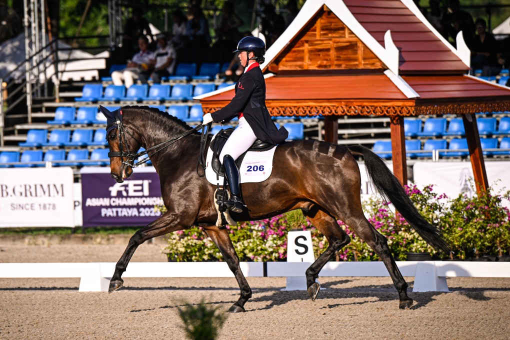 Jacqueline Siu competing in the FEI Asian Championships in Pattaya on her horse Izonik. Photo: Equestrian Federation of Hong Kong, China