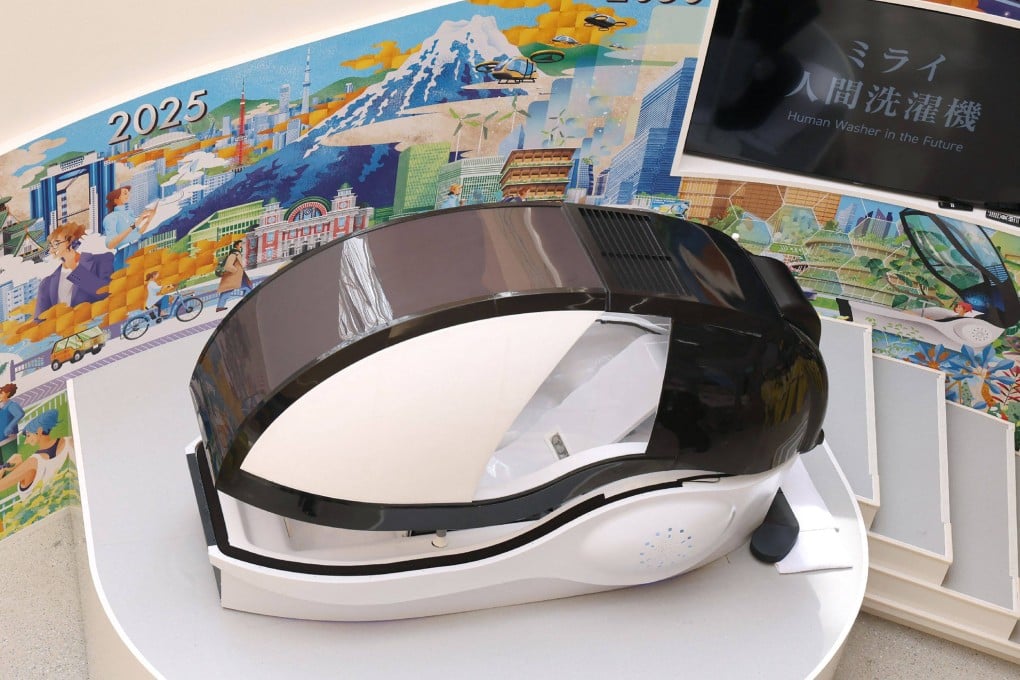 The Mirai Human Washing Machine, which attracted attention at the Osaka Expo, is seen in April. Photo: JIJI Press via AFP