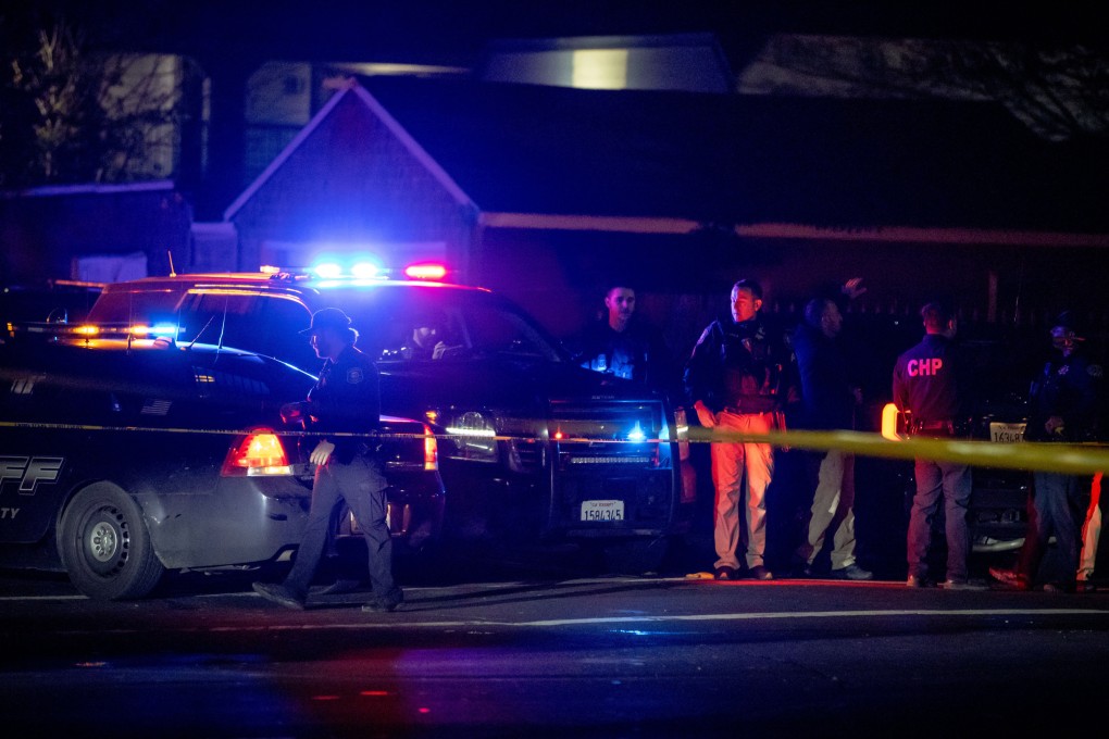 First responders at scene of a mass shooting in Stockton on Saturday night. Photo: AP