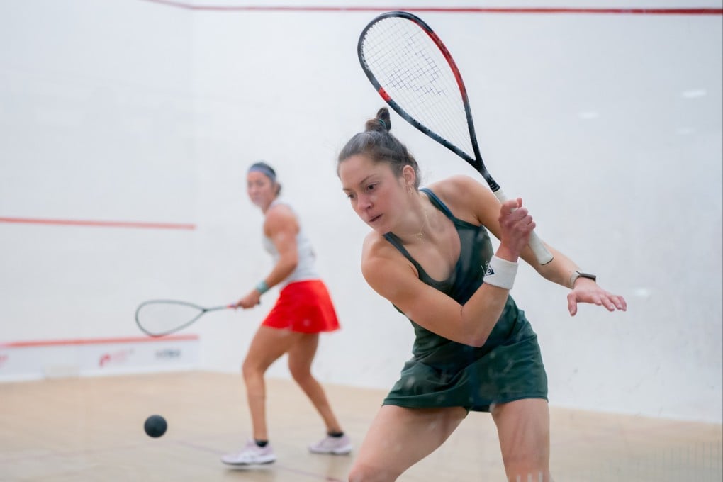 Sabrina Sobhy (right) records her first professional victory against her older sister Amanda. Photo: Handout