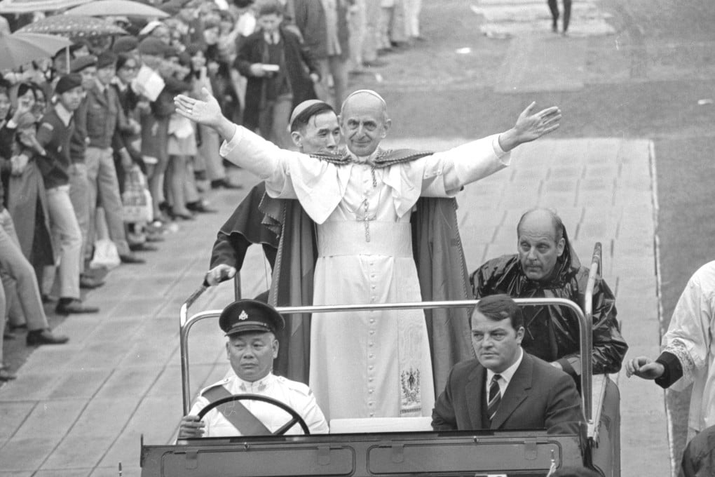 Pope Paul VI  on a three-hour visit to Hong Kong, greets his followers as he arrives for mass at the Hong Kong Stadium on December 4, 1970. Photo: SCMP