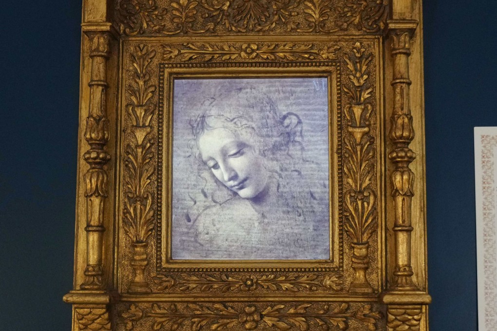A high-definition digital version of Leonardo Da Vinci’s Lady with Dishevelled Hair hangs at the Brera Art Gallery in Milan, Italy, on November 24, 2025. Photo: AP