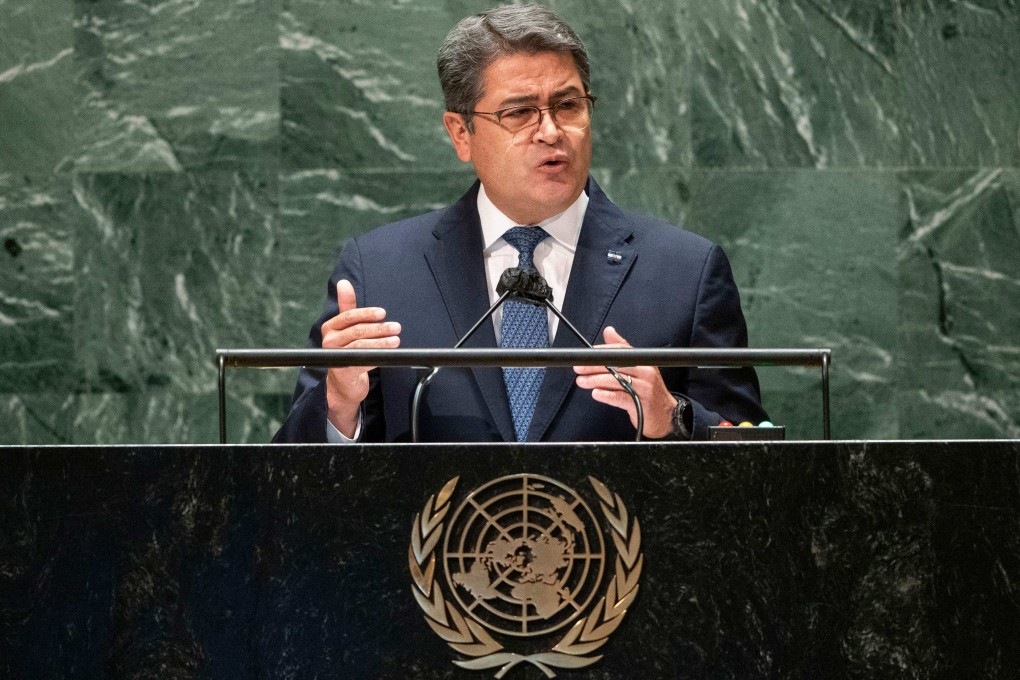Honduras’ former president Juan Orlando Hernandez addresses the  UN General Assembly in September 2021, in New York. Photo: AFP