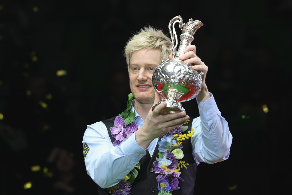 Neil Robertson celebrates winning the World Grand Prix in March at Kai Tak Arena. Photo: Dickson Lee