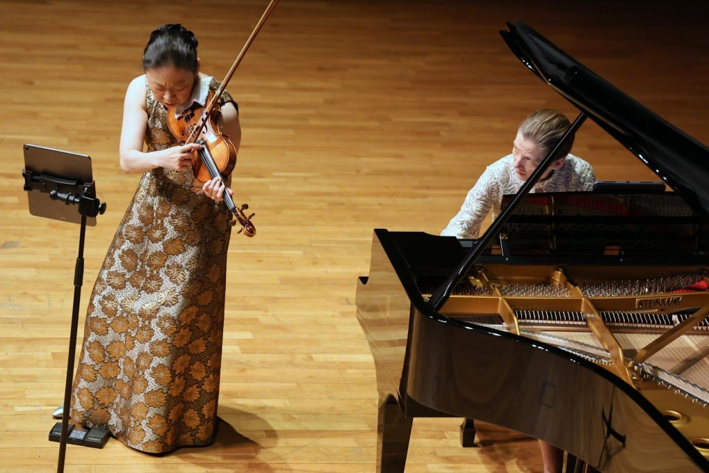 Japanese-American violinist Midori and Lithuanian pianist Ieva Jokubaviciute perform at the Hong Kong City Hall for the “HKS Recital Series: Midori Violin Recital”, on November 27, 2025. Photo: HK Sinfonietta