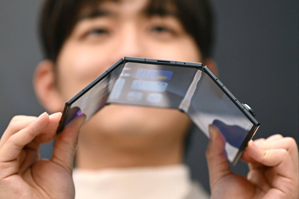 Samsung’s Galaxy Z TriFold smartphone is shown during a launch event in Seoul on Tuesday. Photo: AFP