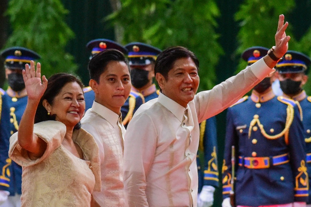 President Ferdinand Marcos Jnr arrives at Malacanang Palace in Manila after his inauguration on June 30, 2022, accompanied by his wife Louise and his son, Congressman Sandro Marcos. Photo: AFP