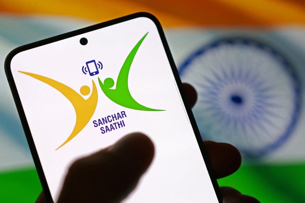 The Sanchar Saathi app logo is seen on a phone. Photo: Reuters