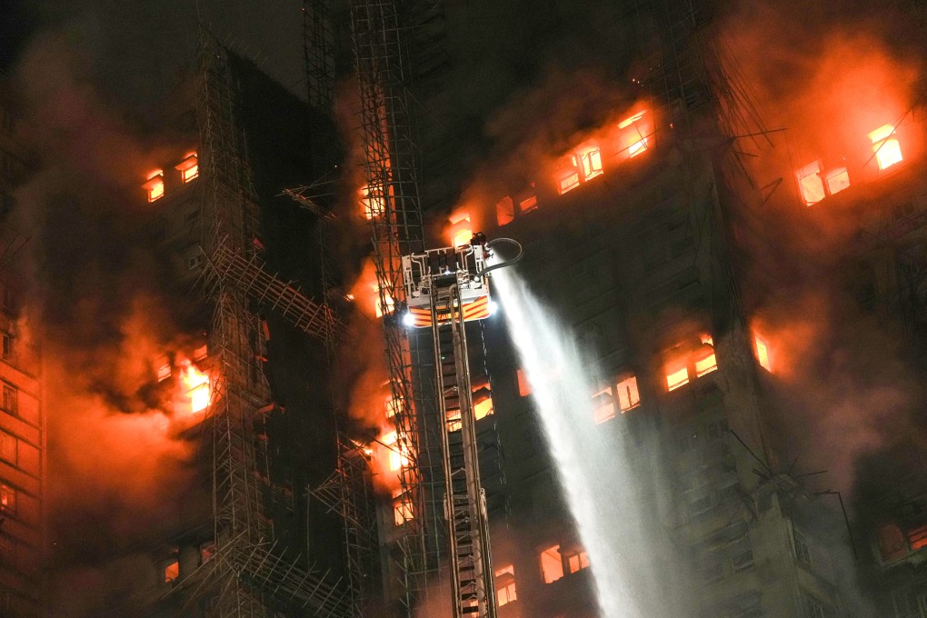 Firefighters battle the blaze at Wang Fuk Court. Flames spread from one tower to another six, and many residents reported they had either little or no warning of the danger. Photo: Karma Lo