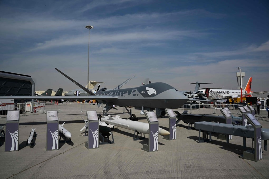 The full-scale model of a Chinese Wing Loong-X UAV on display during the Dubai Airshow in November. Photo: AFP