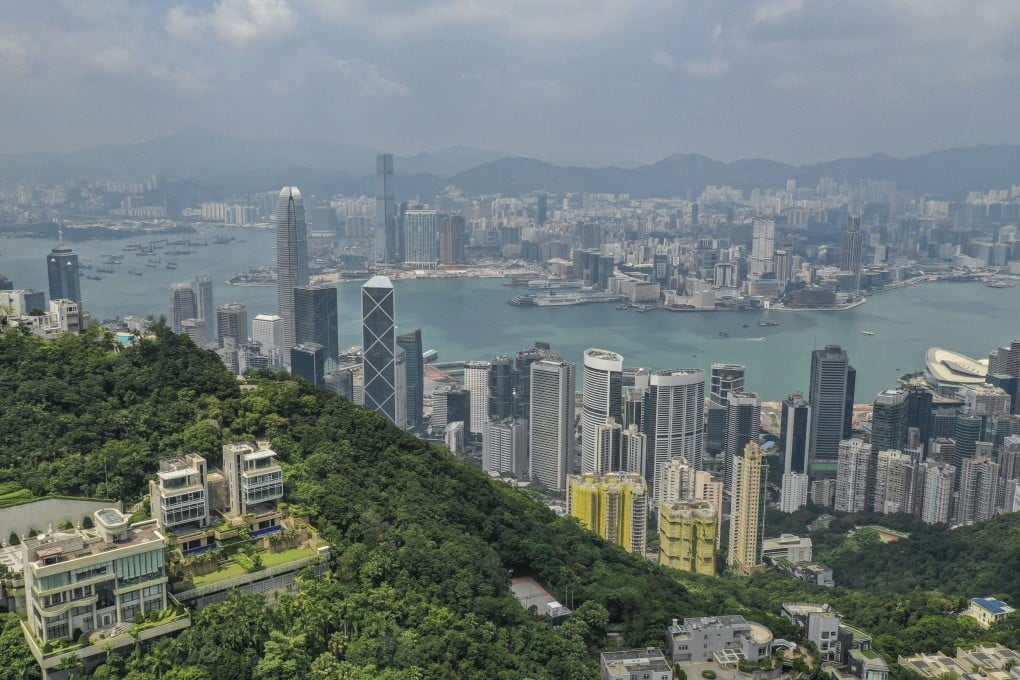 Aerial view of luxury residential buildings on The Peak. Photo: Roy Issa