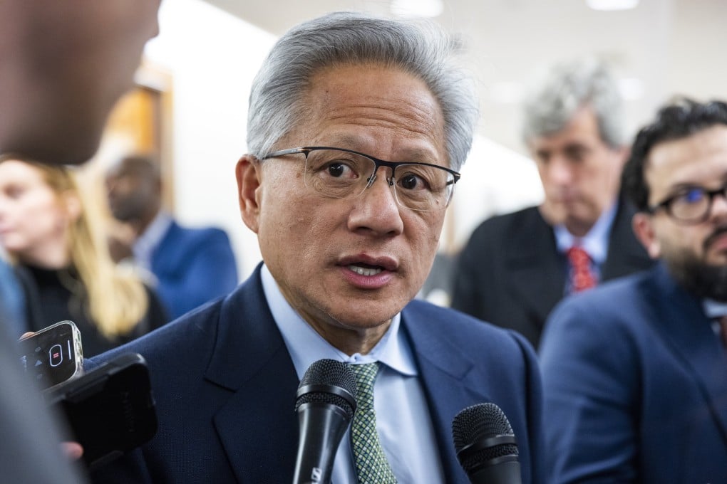 Nvidia CEO Jensen Huang speaks briefly to reporters in Washington on Wednesday. Photo: EPA